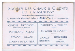 TARN - ALBI - Carton Publcitaire - Société Des Chaux & Ciments Du Languedoc -Avenue Du Maréchal Joffre - Advertising