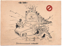 Humour : Illustration - P. Daries : " En Code " : Pin-up - Automobile - Train : Stationnement Interdit - Humor