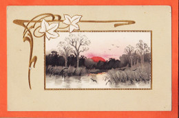 30905 / Carte Gaufrée Paysage Marais Soleil Couchant Décor Floral Art-Decor 1905 BOUSIGNAS à CAPDEVILLE Bois-Colombe  - 1900-1949