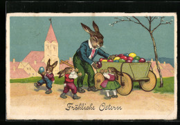 Künstler-AK Osterhase Verteilt Bunte Eier An Die Kleinen  - Ostern