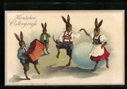 AK Osterhasen Tanzen Zum Feste Mit Akkordeon  - Easter