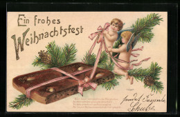 AK Kleine Engelchen Mit Einem Lebkuchen, Weihnachtsgruss  - Other & Unclassified