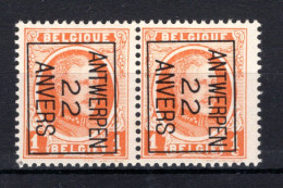 PRE66B MNH** 1922 - ANTWERPEN 22 ANVERS (2 Stuks) - Typografisch 1922-31 (Houyoux)