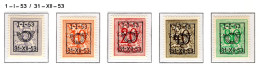 PRE630/634 MNH** 1953 - Cijfer Op Heraldieke Leeuw Type D - REEKS 44 - Typos 1951-80 (Chiffre Sur Lion)