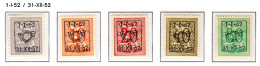 PRE620/624 MNH** 1952 - Cijfer Op Heraldieke Leeuw Type D - REEKS 42 - Typos 1951-80 (Chiffre Sur Lion)