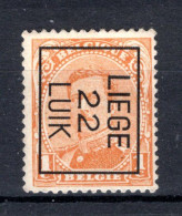 PRE57B MNH** 1922 - LIEGE 22 LUIK - Typos 1922-26 (Albert I)