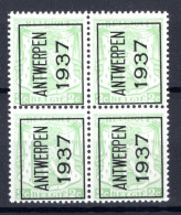 PRE320A MNH** 1937 - ANTWERPEN 1937 (4 Stuks) - Typos 1936-51 (Kleines Siegel)