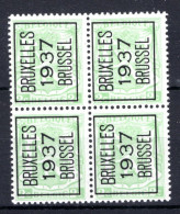 PRE321A MNH** 1937 - BRUXELLES 1937 BRUSSEL (4 Stuks)  - Typografisch 1936-51 (Klein Staatswapen)