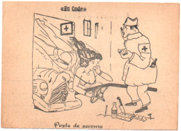 Humour : Illustration - P. Daries : " En Code " : Pin-up - Automobile - Accident  : Poste De Secours - Humor