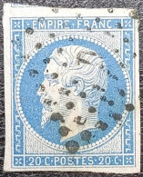 N°14Af Napoléon 20c Bleu Laiteux. Oblitéré Losange B.P. Lettre D - 1853-1860 Napoléon III.