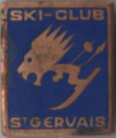 Broche  émaillée  Ski _Club  St GERVAIS  Verso S Decat La Cascade ( Brest_ Vichy ) - Sports D'hiver