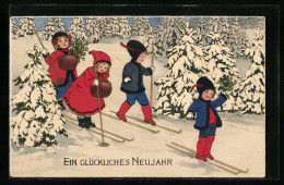 AK Kinder Fahren Ski Im Wald  - Sports D'hiver