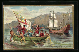 Lithographie Hudson Landing From The Half Moon  - Personajes Históricos