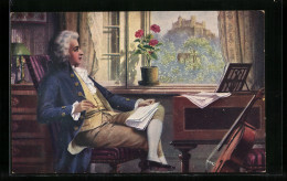AK Wolfgang Amadeus Mozart Mit Notenpapier  - Artistes
