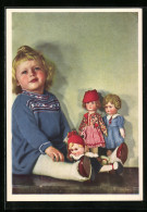 AK Ein Kleines Mädchen Mit Drei Puppen  - Gebruikt
