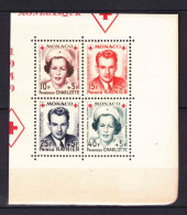 Quart-bloc MONACO NEUF** 1949 Croix-Rouge Monégasque Prince Rainier - Princesse Charlotte 3A - Blokken