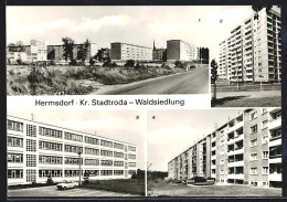 AK Hermsdorf /Kr. Stadtroda, Hermann-Danz-Strasse Mit Hochhaus, Stadion, Polytechnische Oberschule  - Stadtroda