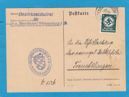 POSTKARTE VOM BEZIRKSSCHULRAT AUS WEISSENBURG NACH TREUCHTLINGEN,1935. - Dienstmarken