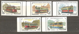 Russia: Full Set Of 5 Mint Stamps, 100 Years Of First Russian Tramway, 1996, Mi#493-497, MNH - Tramways