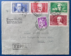 Lettre En Expres 1937 Serie Chomeurs Intellectuels N°330 à 333 Oblitérés De ST CLAUDE SUR BIENNE Pour PARIS TTB - Storia Postale