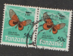 Tanzania   1979   SG 246  50c Butterfly Surcharge   Fine Used Pair - Tanzanie (1964-...)