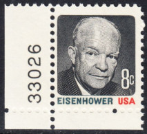 !a! USA Sc# 1394 MNH SINGLE From Lower Left Corner W/ Plate-# 33026 - Dwight D. Eisenhower - Unused Stamps