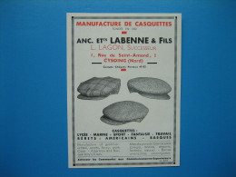 (1937) Manufacture De Casquettes - Anc. Éts LABENNE & Fils (L. LAGON, Successeur) - Cysoing (Nord) - Werbung