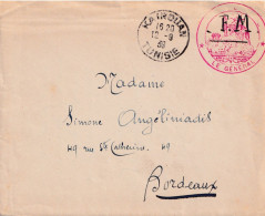 LAC DE 1939  FM  DE KAIROUAN TUNISIE A BORDEAUX.CACHET ROUGE DU GENERAL.TRES INTERESSANT . . BEL ETAT - Lettres & Documents