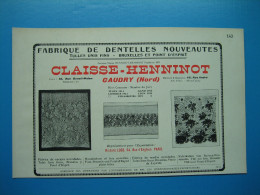 (1937) Fabrique De Dentelles - CLAISSE-HENNINOT - Caudry (Nord) - Werbung