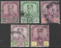 Johore (Malaysia). 1922-41 Sultan Sir Ibrahim. 5 Used Values To 10c. Script CA Watermark. SG 103-112. M5094 - Johore