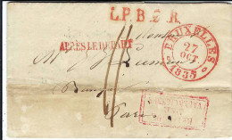 Lettre De BRUXELLES Du 27 OCT 1835 à PARIS + Griffes "L.P.B..R" + "APRES LE DEPART" + "BELGIQUE PAR VALENCIENNES" - 1830-1849 (Belgica Independiente)
