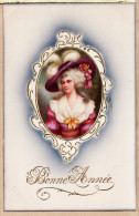 27389 / ⭐ BONNE ANNEE Embossed Médaillon Portrait Ajouti 31-12-1910 à Elise AUGER 19 Rue Ferdinand St Saint Etienne - New Year