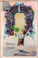27394 / ⭐ BONNE ANNEE Porte Bonheur Fer à Cheval Carte-Photo 1905 à Gabrielle AUGER 19 Rue Ferdinant Saint-Etienne - New Year