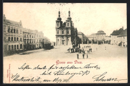 AK Dux, Marktplatz Mit Kirche Und Säulendenkmal  - Czech Republic