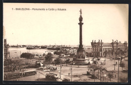 AK Barcelona, Monumento A Colón Y Aduana, Strassenbahn  - Strassenbahnen