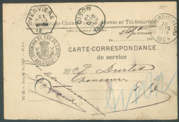 C.P. De Service Obl. Sc VERVIERS (STATION) 20 Oct.1894 + Cachet Ferroviaire Hexagonal VERVIERS Vers Dison (21/9) -  2218 - Andere & Zonder Classificatie