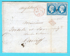 FRANCE Entire 1860 Loudeag To Cardiff, England - 1853-1860 Napoleon III