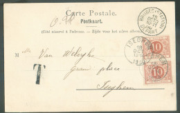 C.P. (Rue SUD Du Sablon Et Cathédrale St Sauveur) Sc BRUGES (STATION) 18 Oct. 1900 Vers Iseghem Et Taxée à 20c.  -  2218 - Storia Postale