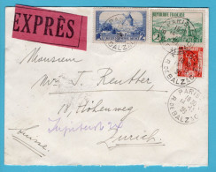 FRANCE Expres Cover 1936 Paris To Zürich, Switzerland - Lettres & Documents