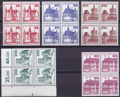 Berlin, 1978-1979, Nr.587-590, 611 **  Burgen Und Schlösser (II+III), 5 Viererblöcke - Neufs