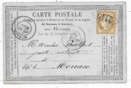 Carte Précurseur De LYON P/ Poste Restante à MONACO 1873  Rare Cachet D'arrivé De MONACO Au Recto (poste Restante) - 1849-1876: Période Classique