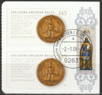 Deutschland 2006 Aus MH 62 Goldene Bulle Mi-Nr. 2516 2er Block O Gest. EST Frankfurt( B 2895 ) - Used Stamps