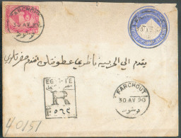E.P. Enveloppe DE LA RUE 1p. Blue + Tp 5mil. Pink, Cancelled FARCHOUT 30 Av. 90 Registered Interior.  Scarce . -  22192b - 1866-1914 Khedivaat Egypte