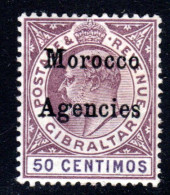 Brit. Post Marokko 13, Ungebr. überdruckte 50 C. Gibraltar M. WZ I - Marruecos (1956-...)