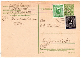 1946, Landpost Stpl. GRÖNINGEN über Crailsheim Auf 5 Pf. Ganzsache M. Zusatzfr. - Lettres & Documents