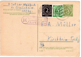 1946, Landpost Stpl. 14 OBERSPELTACH über Crailsheim Auf Ganzsache M. Zusatzfr. - Covers & Documents
