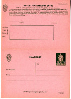 Norwegen, Ungebr. Krigstjeneste Doppelkarte Ganzsache M. 75 öre Svarkort - Lettres & Documents