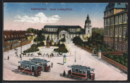 AK Darmstadt, Ernst Ludwig-Platz Mit Strassenbahnen  - Tramways