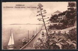 AK Marseille, La Corniche, Palace Hotel, The Cornice, Strassenbahn  - Tramways