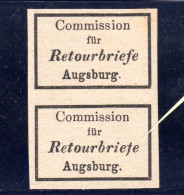 Bayern, Commission F. Retourbriefe Augsburg, Etiketten-Paar M. Setzfehler Unten - Postfris